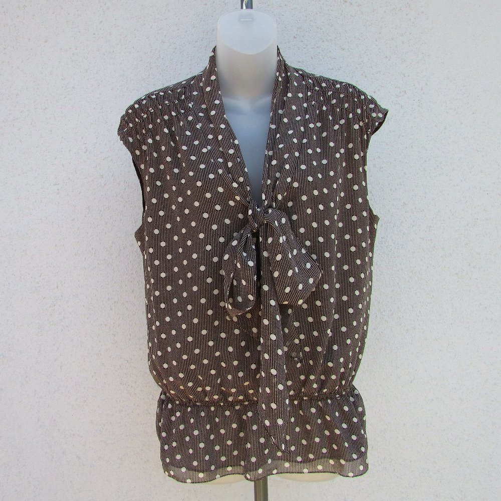 Studio M browon polka dot tie neck blouse L